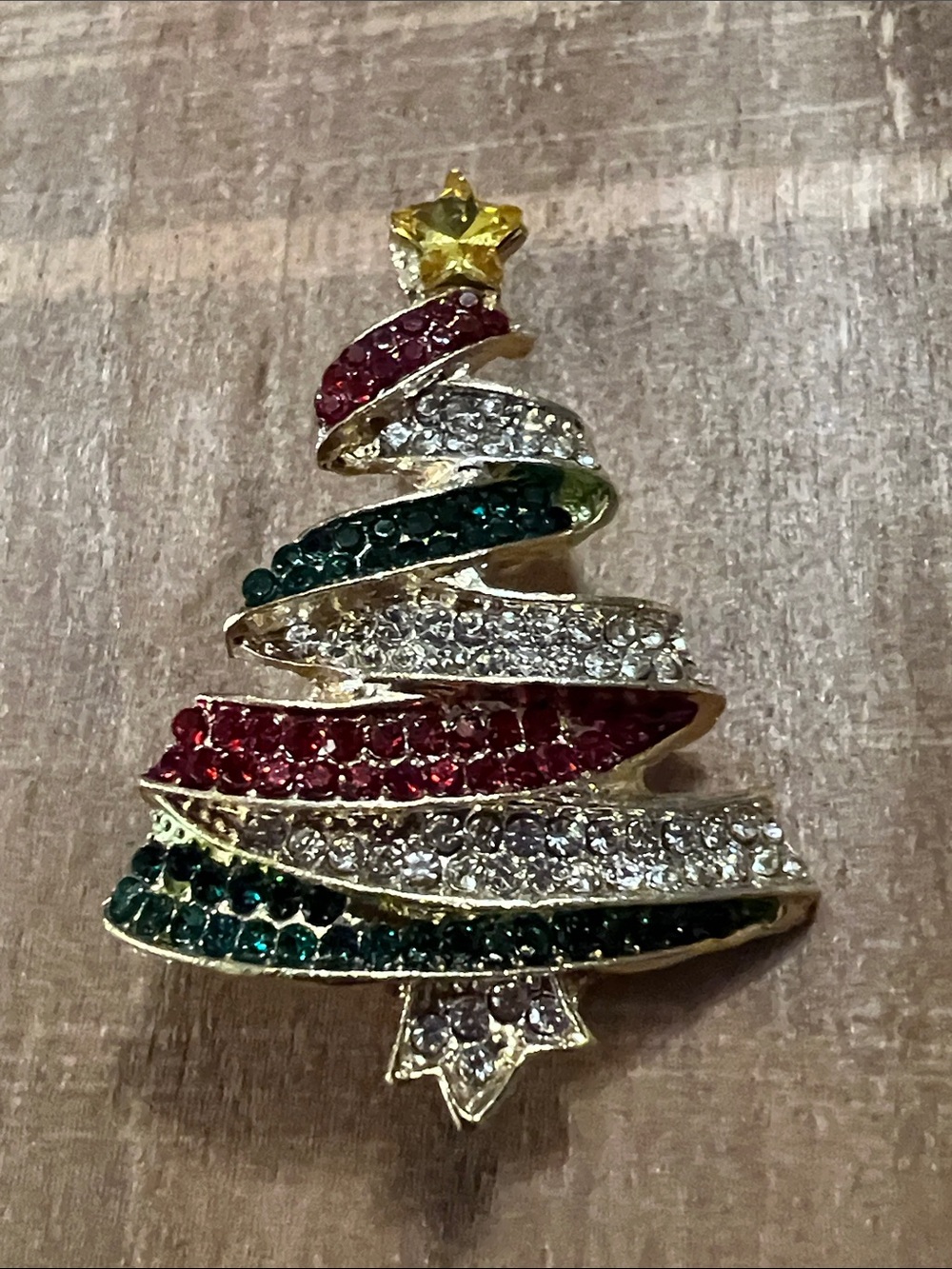 3/$18 Festive Multicolor Crystal Christmas Tree Brooch - Lot 6073